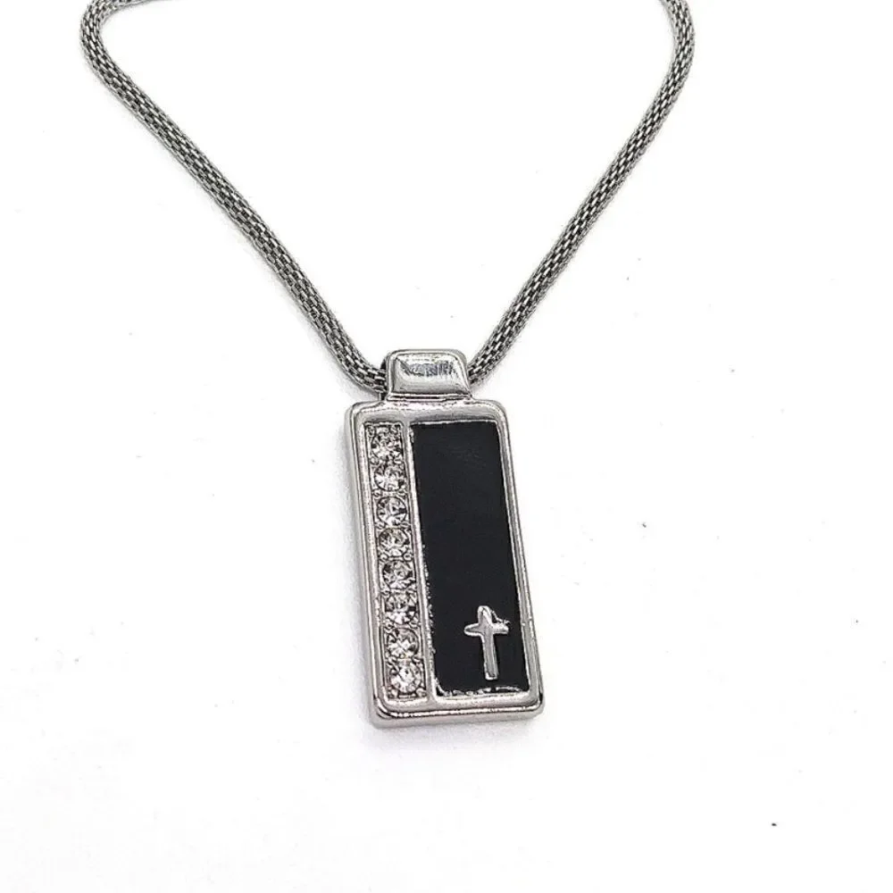 NWT Guess Cross Bling Necklace Color: Black/Silver Dog Tag